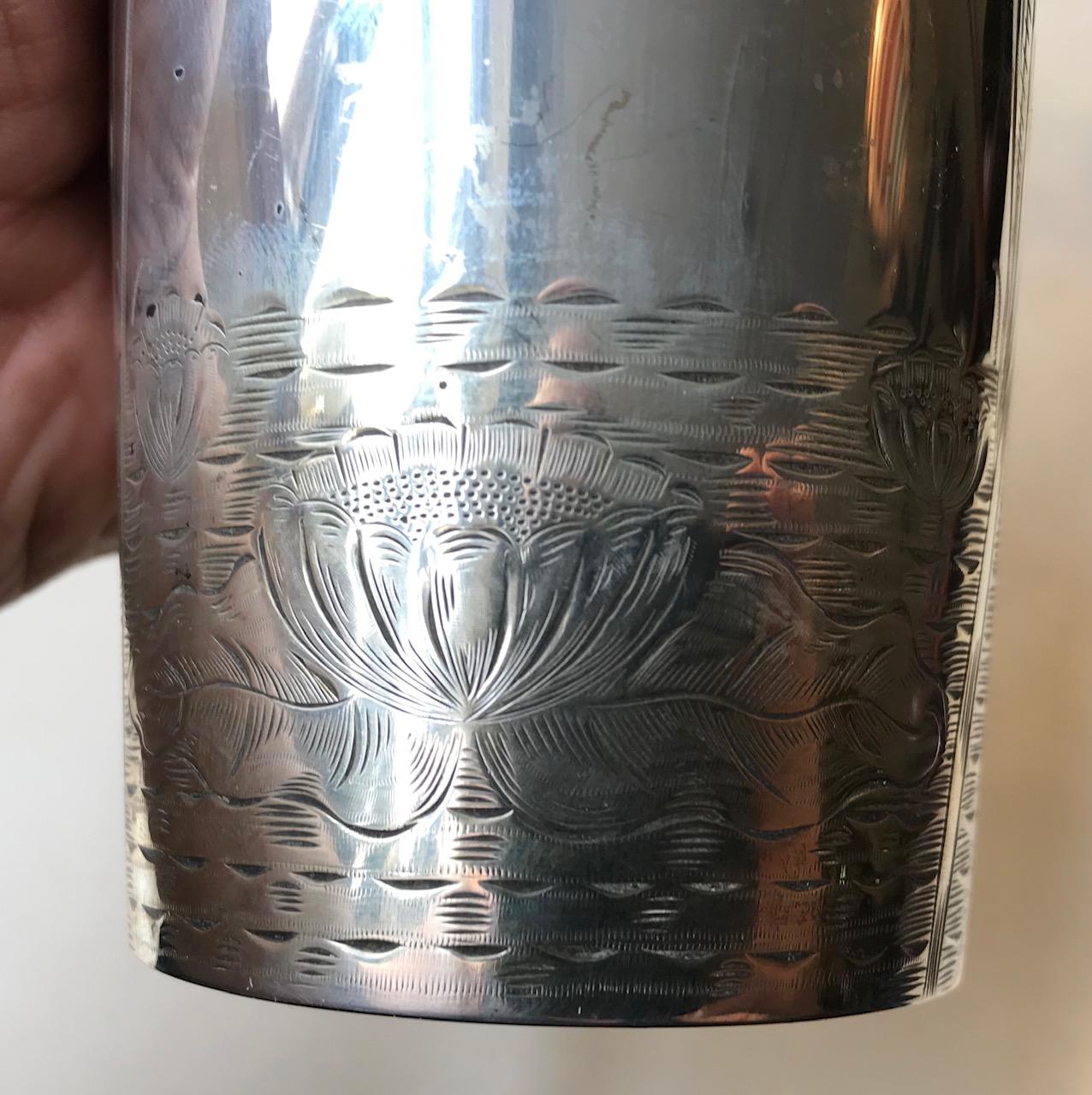 Gravur-Vase aus antikem Sterlingsilber und Kristall von C. Christensen, 1900er Jahre im Angebot 1