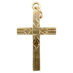 Eingraviert  Art Deco Kreuz-Anhänger-Halskette aus Gelbgold Original 1930er-1940er Jahre