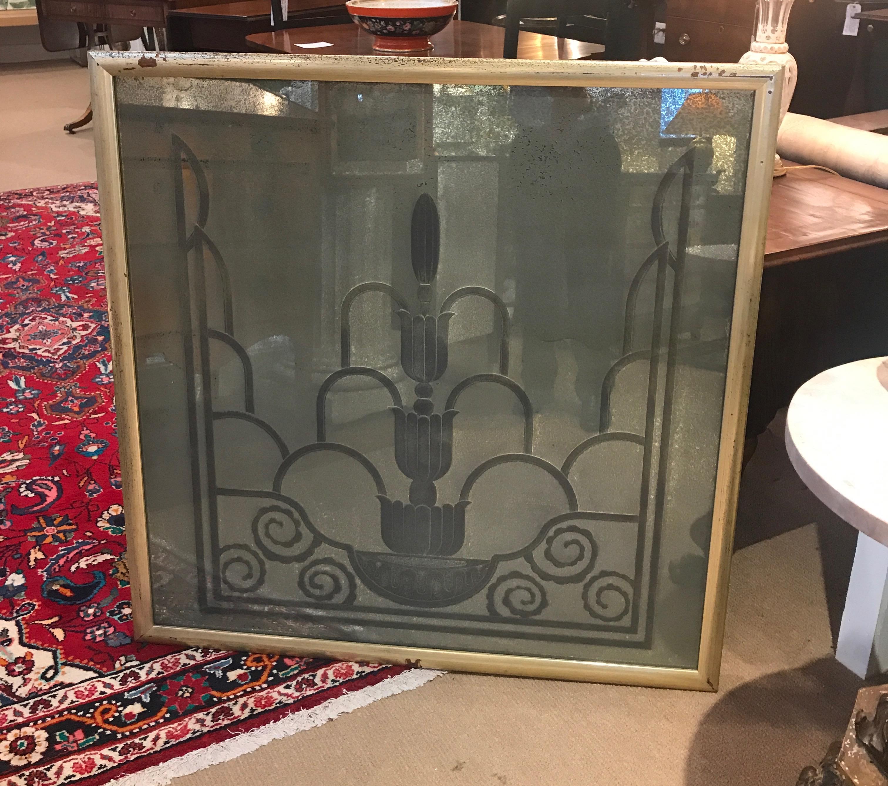 Engraved Art Deco Mirror, 1920s from the Waldorf Astoria For Sale 8