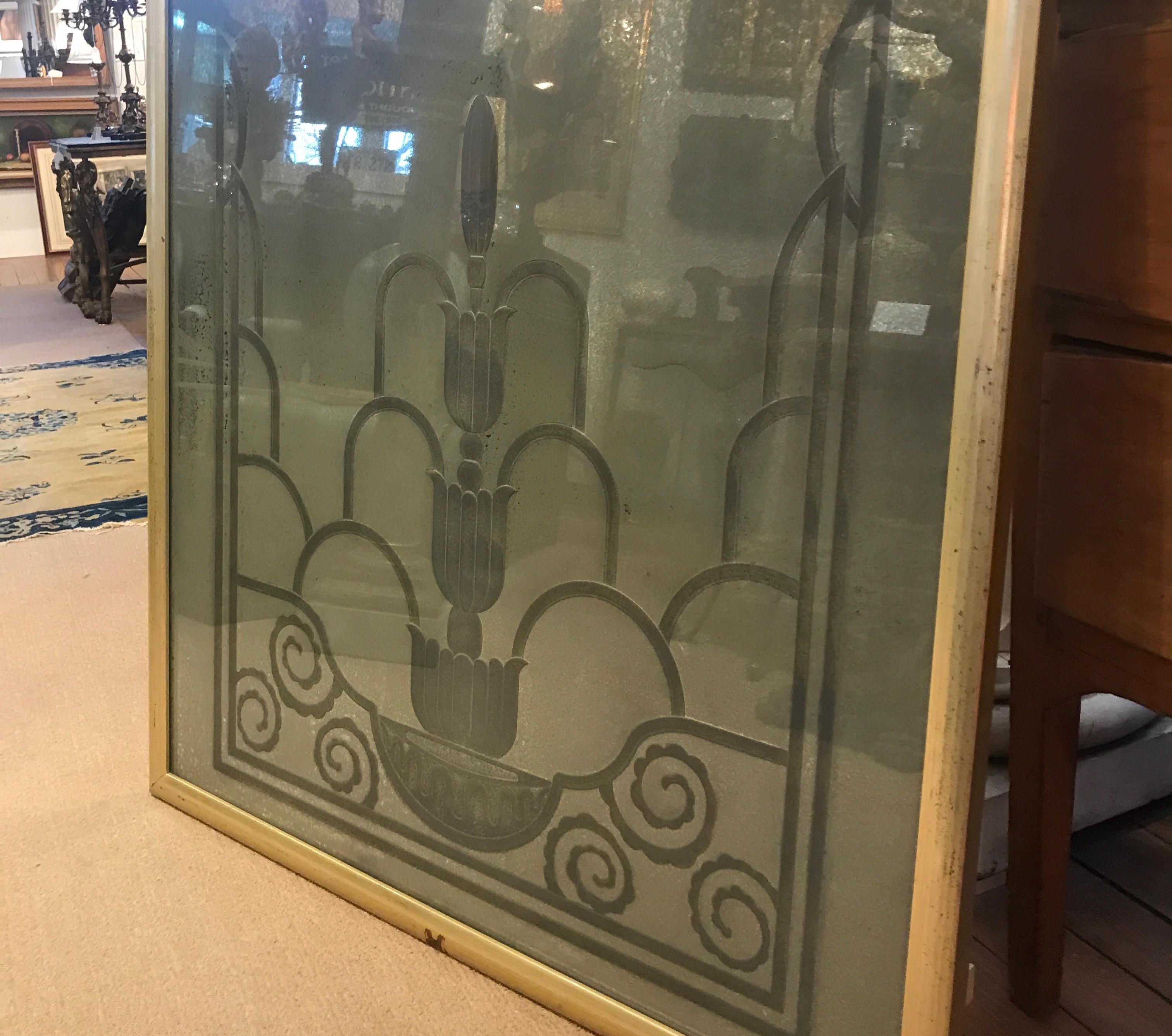 Engraved Art Deco Mirror, 1920s from the Waldorf Astoria In Good Condition For Sale In Lambertville, NJ