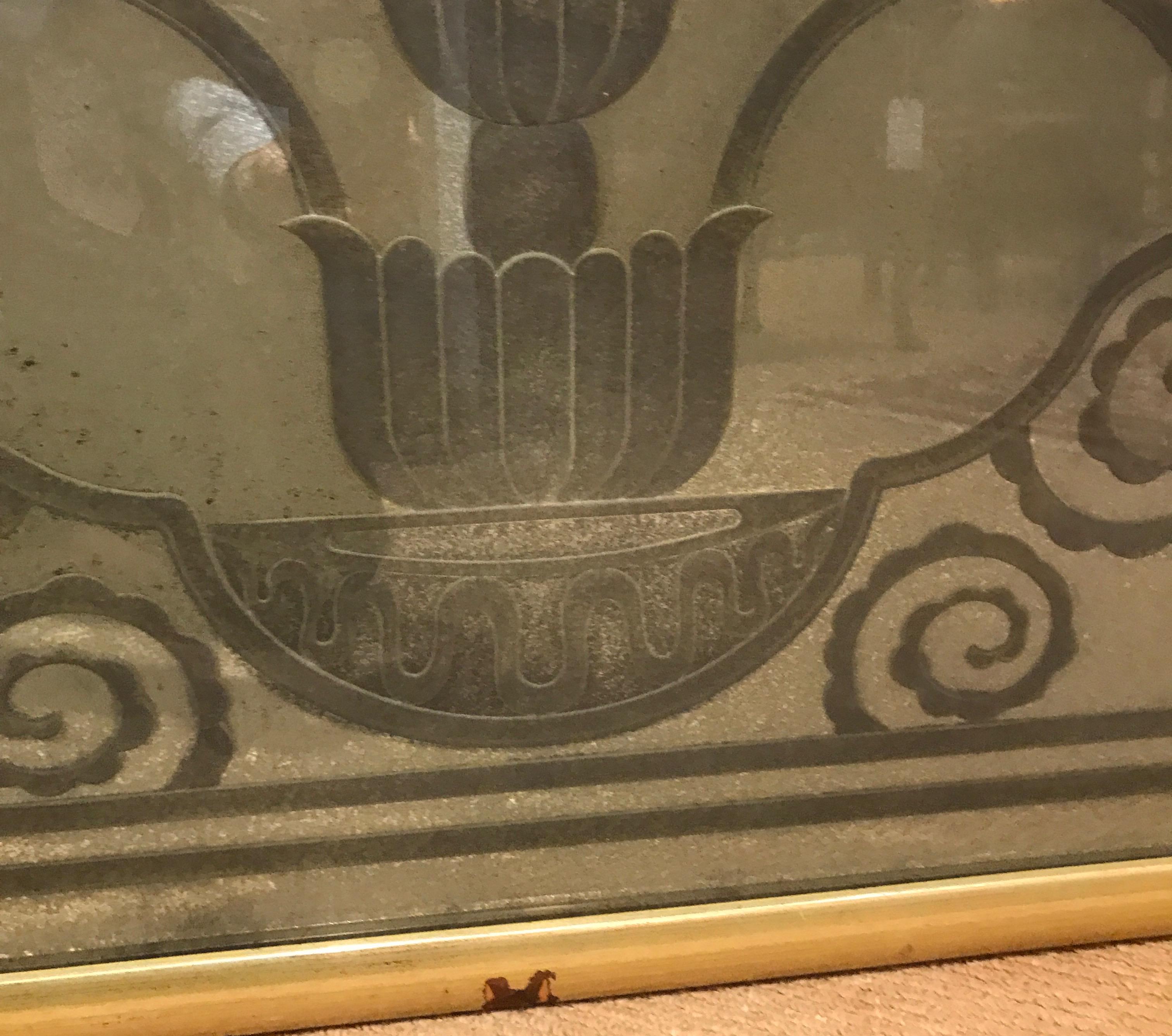 Engraved Art Deco Mirror, 1920s from the Waldorf Astoria For Sale 1