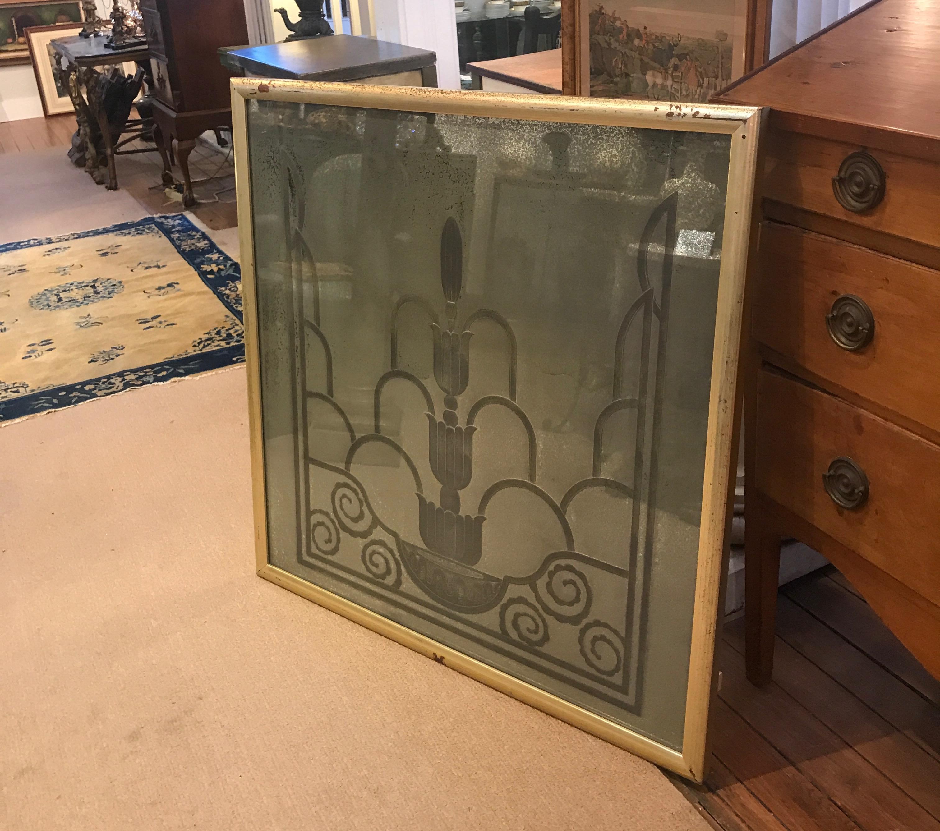 Engraved Art Deco Mirror, 1920s from the Waldorf Astoria For Sale 4