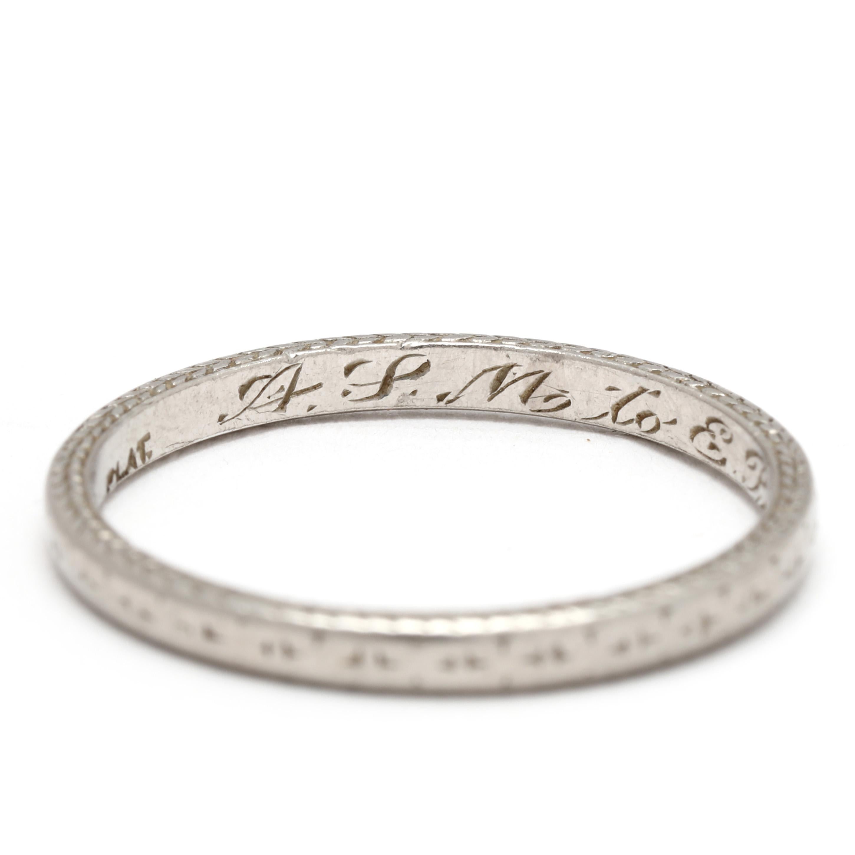 Anello a fascia inciso, platino, 