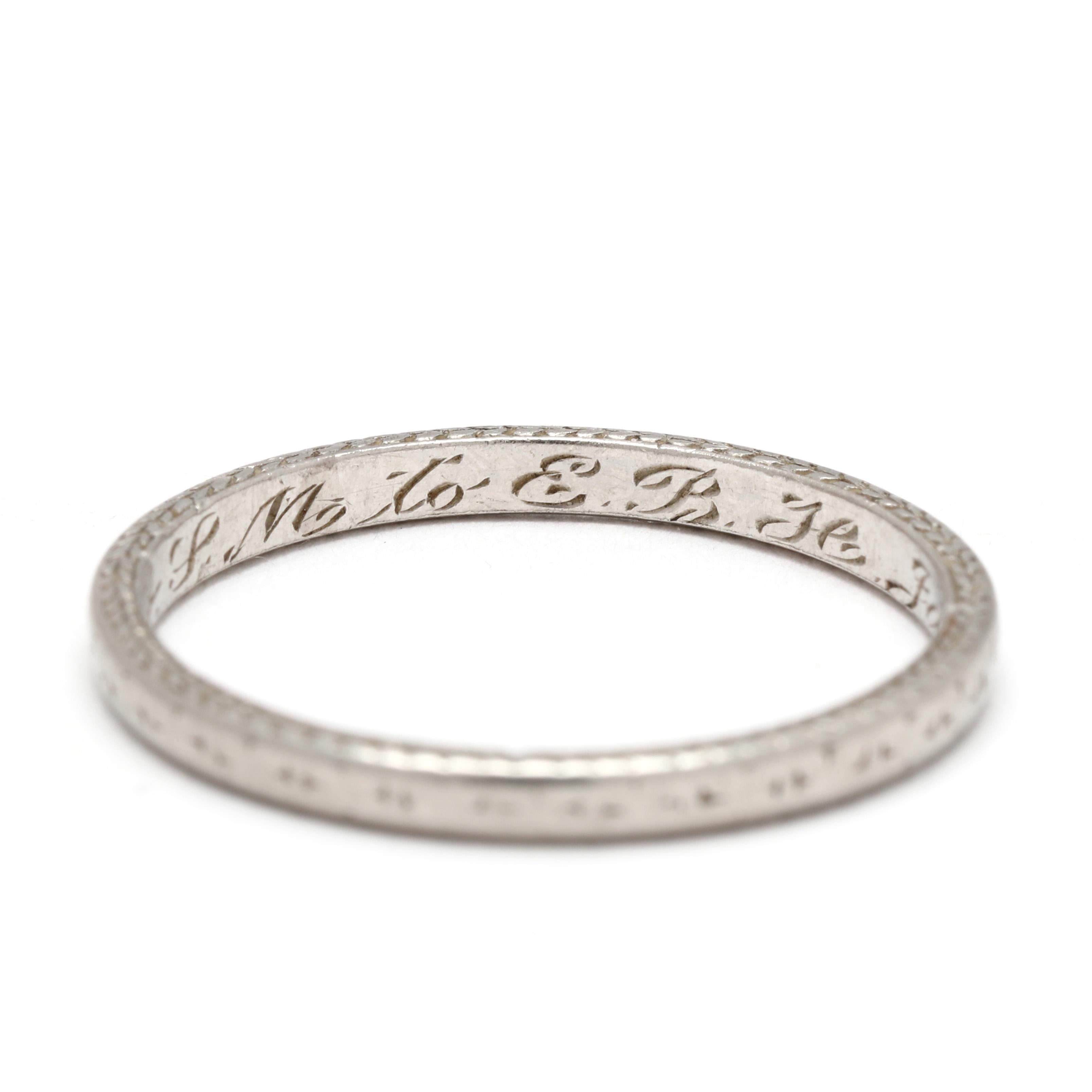 Anello a fascia inciso, platino, 