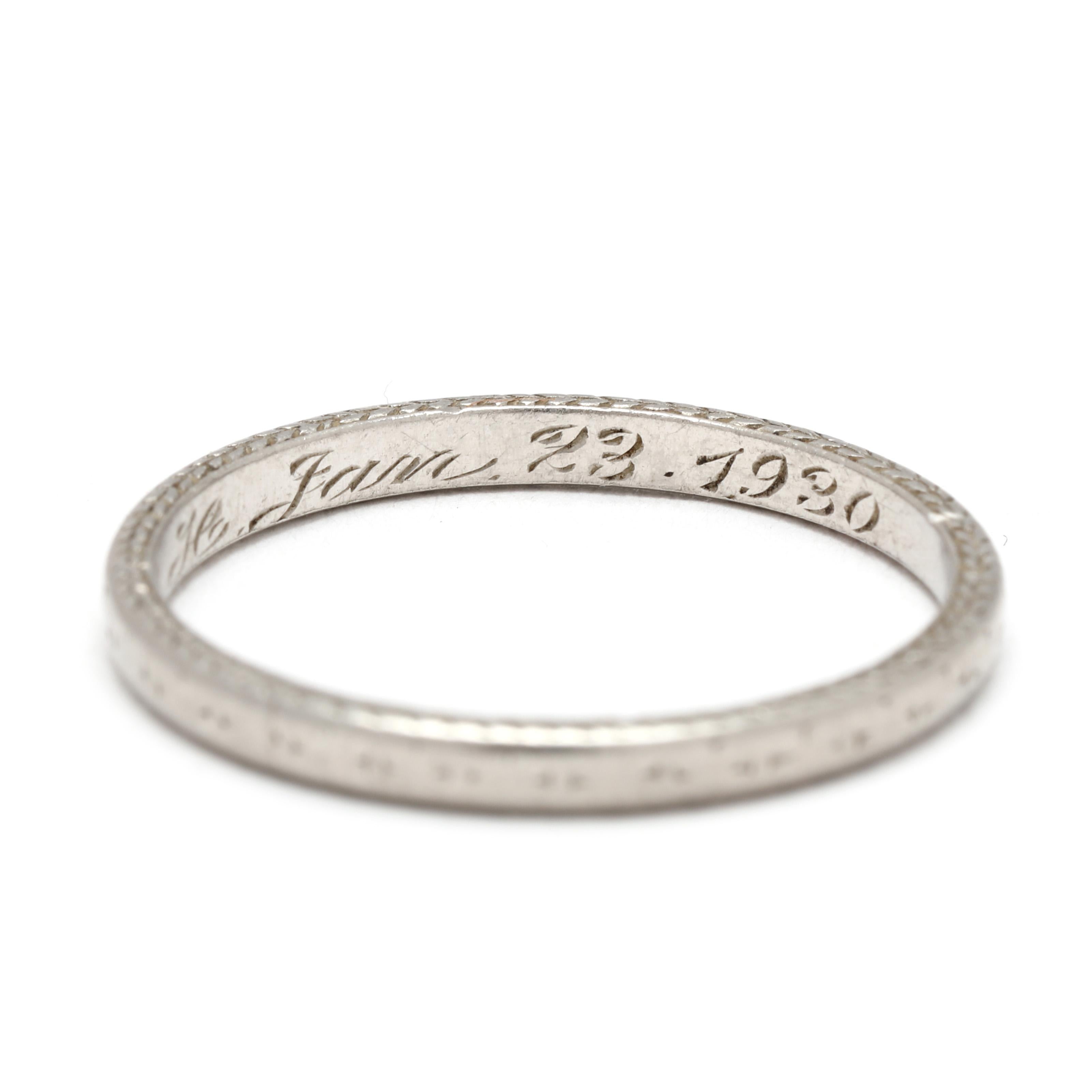 Anello a fascia inciso, platino, 