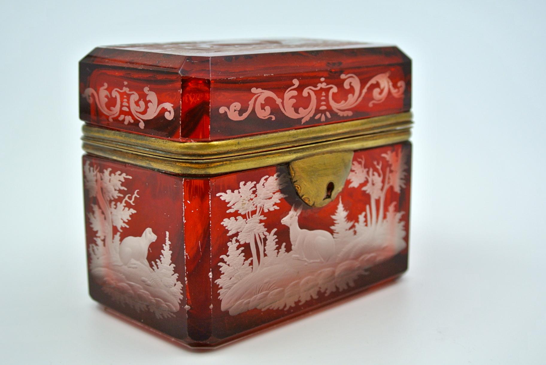 French Engraved Bohemian Crystal Box, Napoleon III