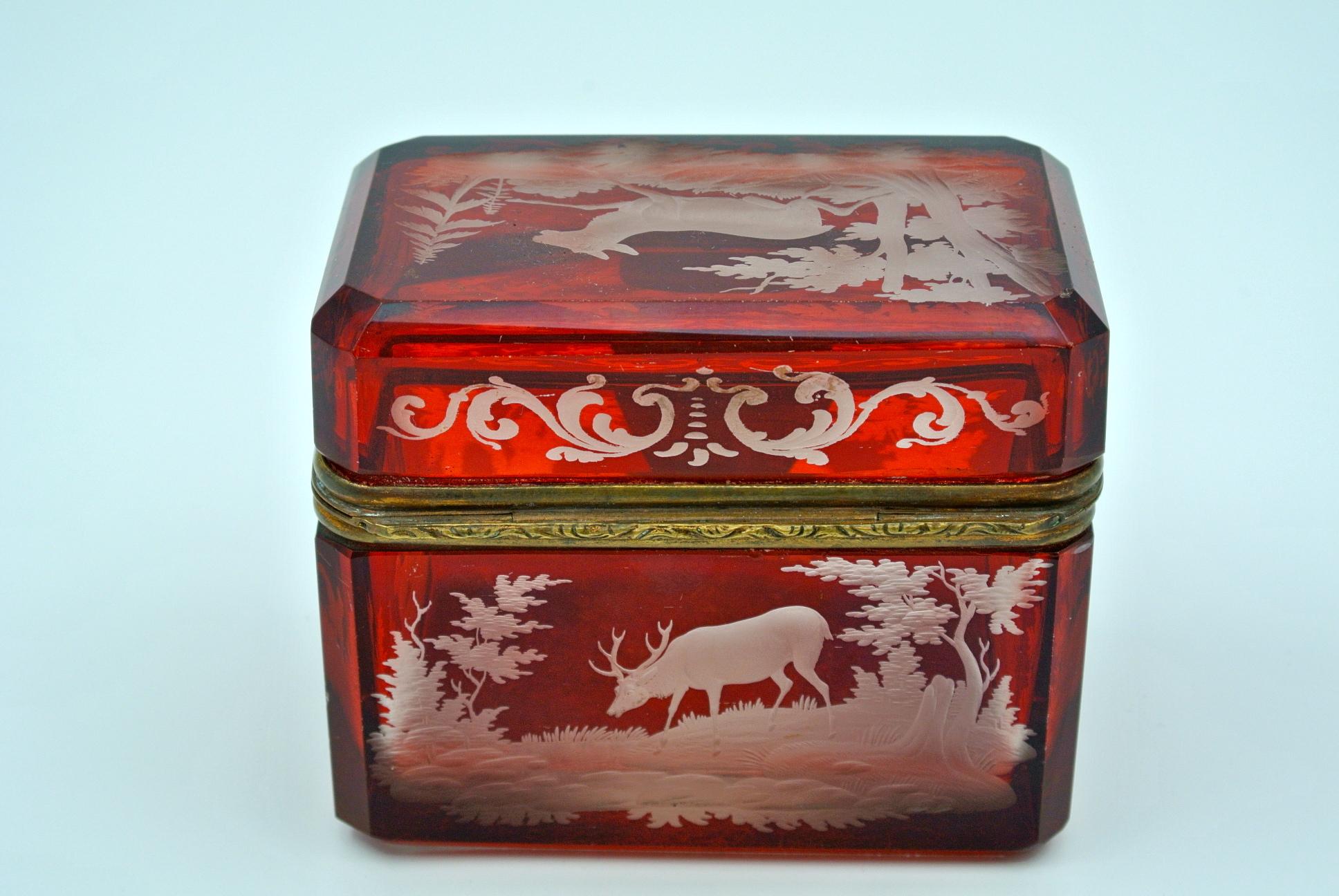 Brass Engraved Bohemian Crystal Box, Napoleon III