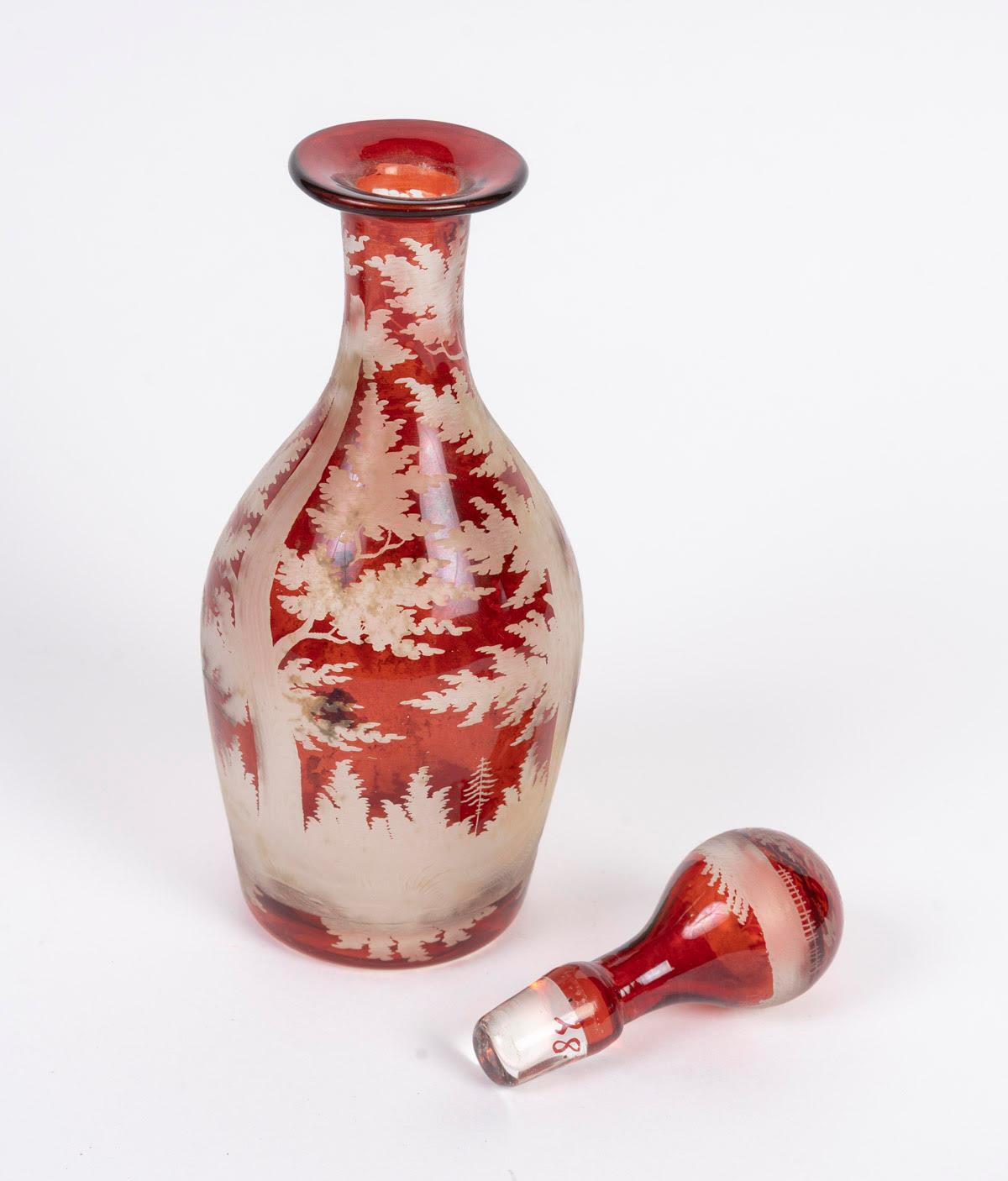 Engraved Bohemian Crystal Oil and Vinegar Set, a Small Salt Shaker, Napoleon III For Sale 5