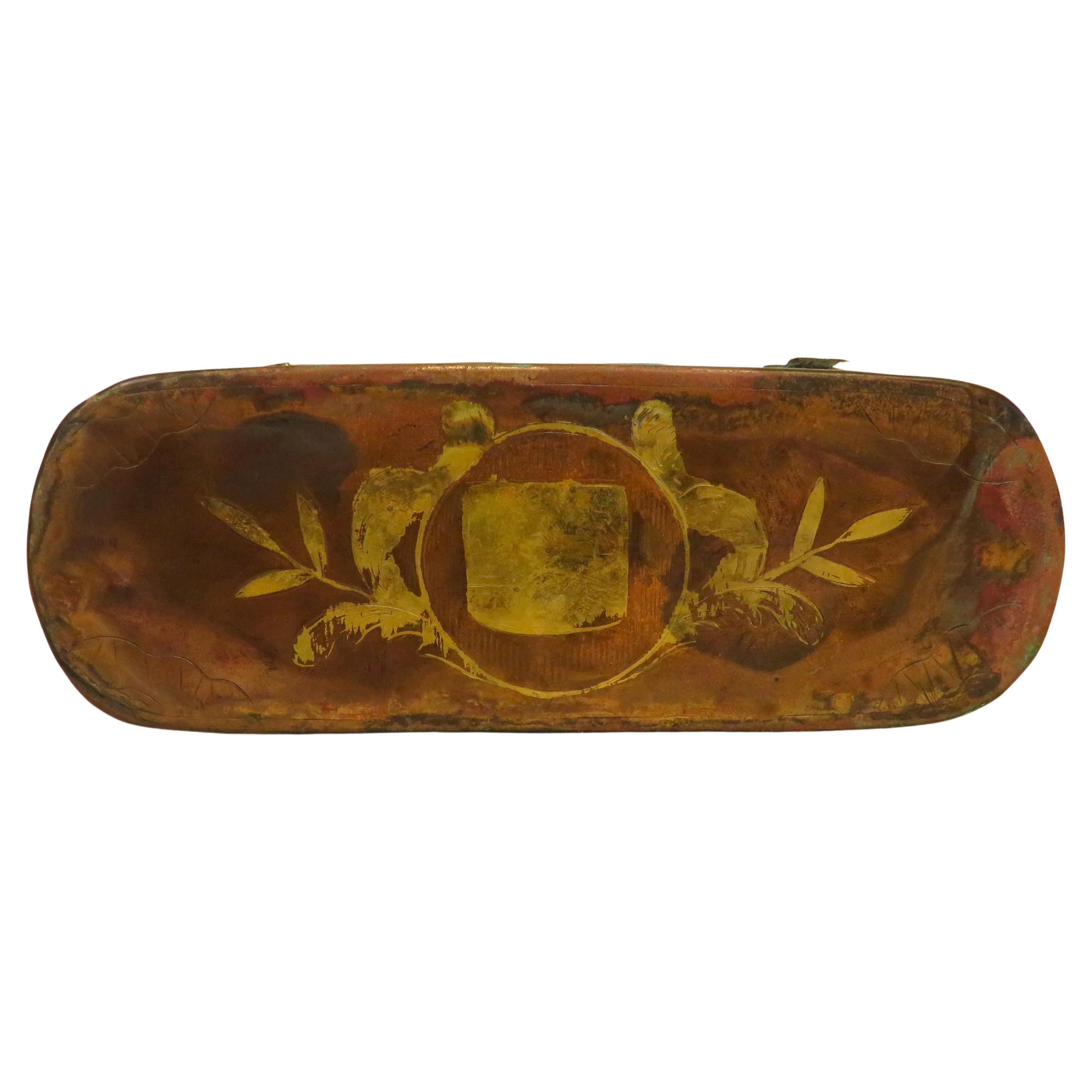 Engraved Brass and Copper Snuff Box, English, Circa 1850 For Sale
