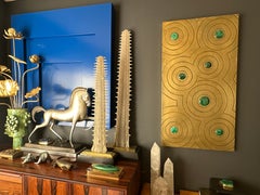 Engraved Brass and Malachite Wall Sculpture