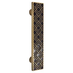 Engraved brass cabinet pull  15 x 3 cm Geometric motif with black resin