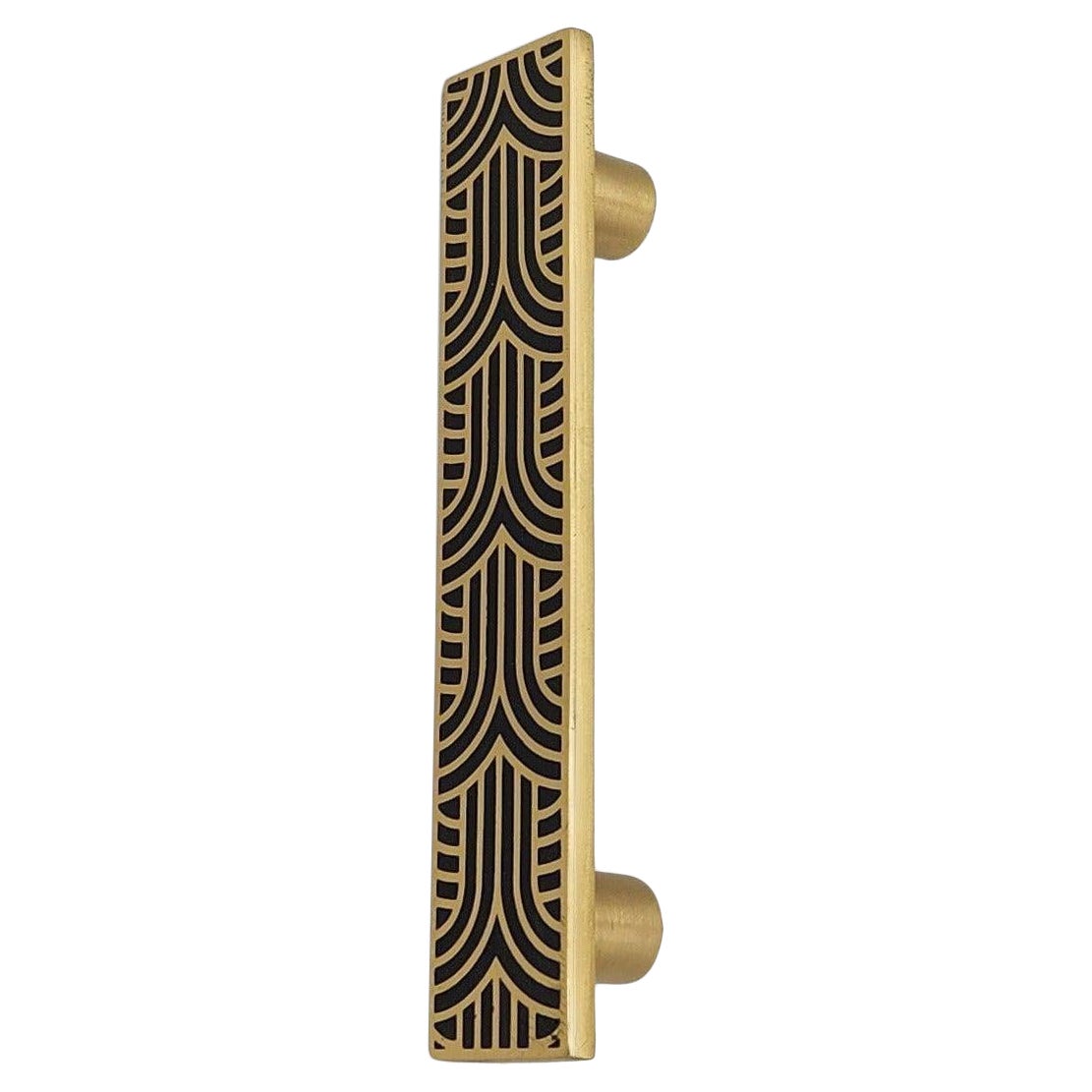 Engraved brass drawer pull 15 x 3 cm Fan motif with black resin