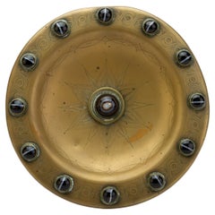 Engraved Brass Tazza Inlaid with Banded Agate Late 19th Century 