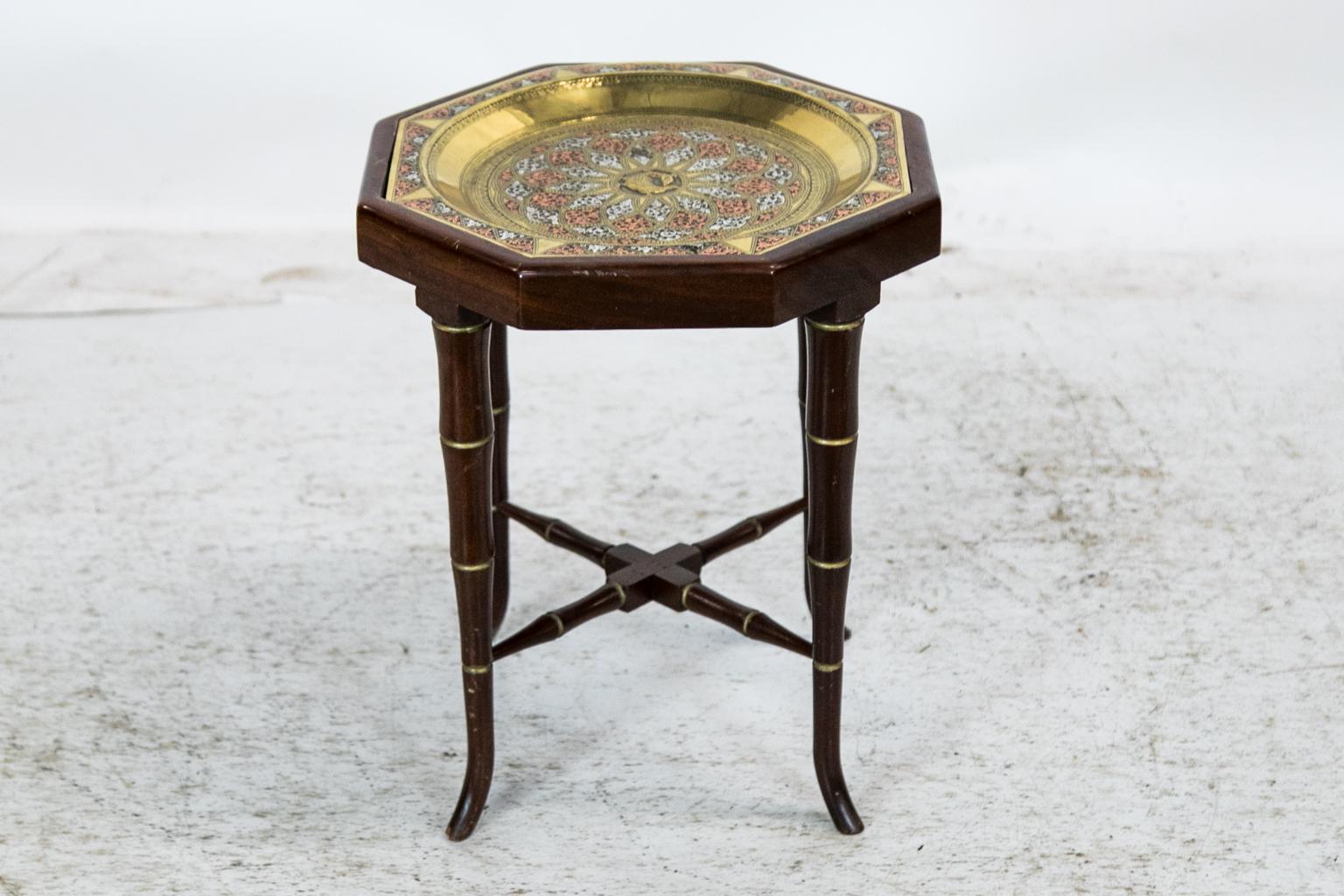 Mahogany Engraved Brass Tray Table