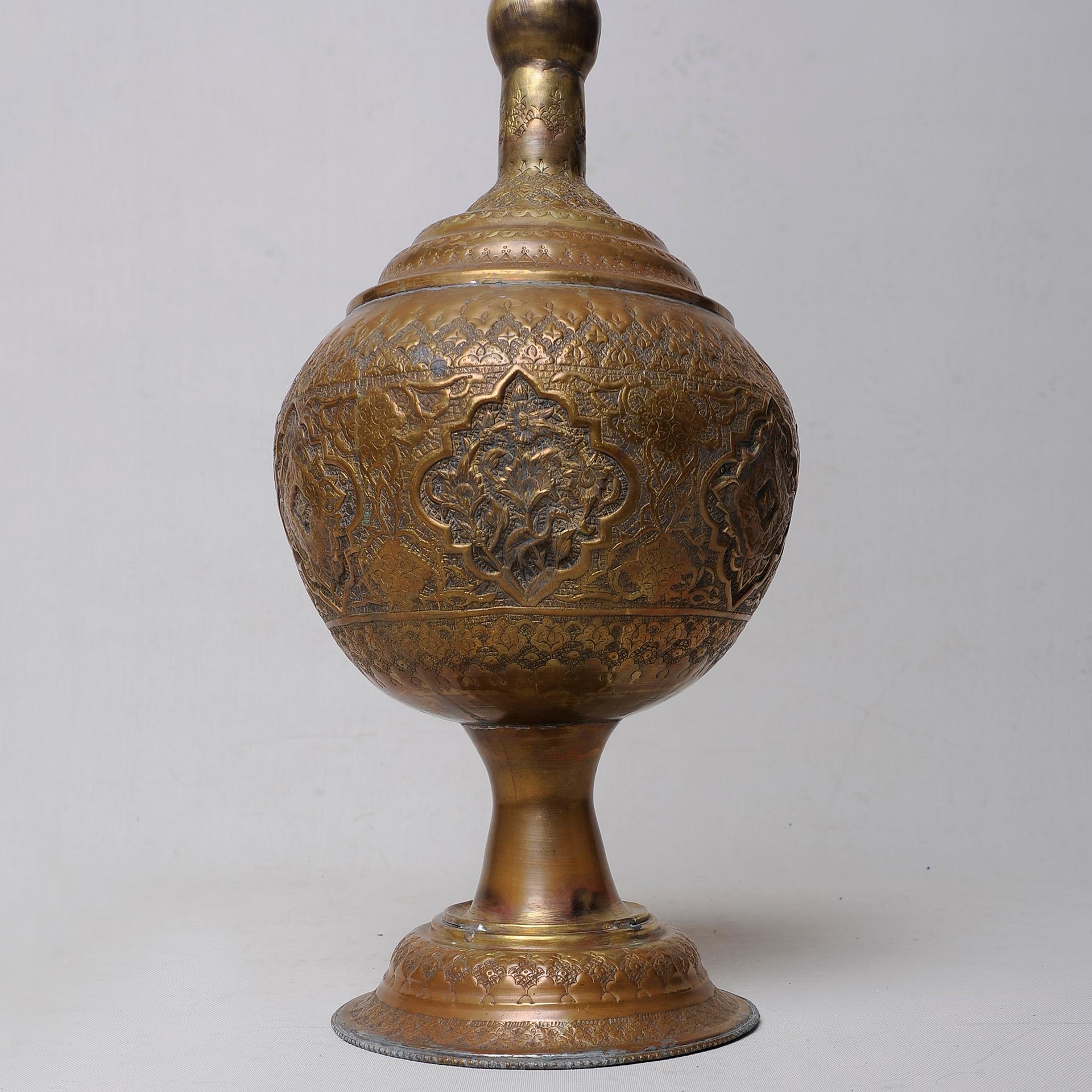 Moorish Engraved Brass Vase For Sale