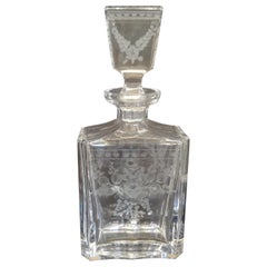 Engraved by Hand Crystal Liquor Rectangular Bottle Made Germany in the 1950s