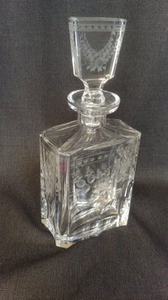 Engraved by Hand Crystal Liquor Rectangular Bottle Made Germany in the 1950s