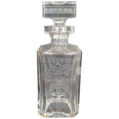 Vintage Engraved by Hand Crystal Liquor Square Bottle Made in Germany in the 1950s