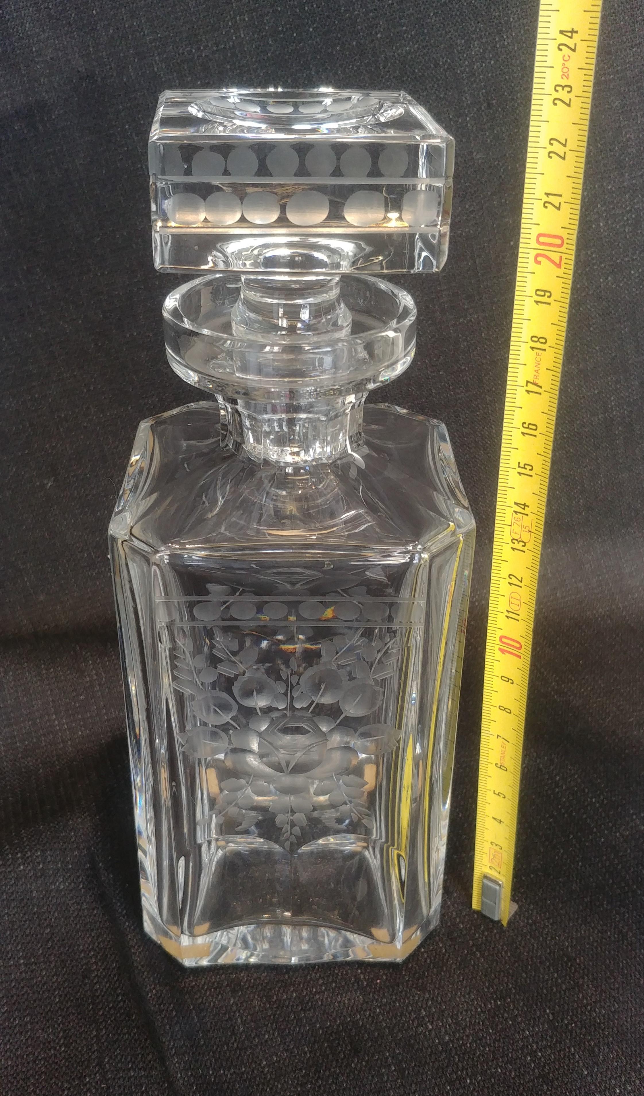 Engraved by Hand Crystal Liquor Square Bottle Made in Germany in the 1950s For Sale 5
