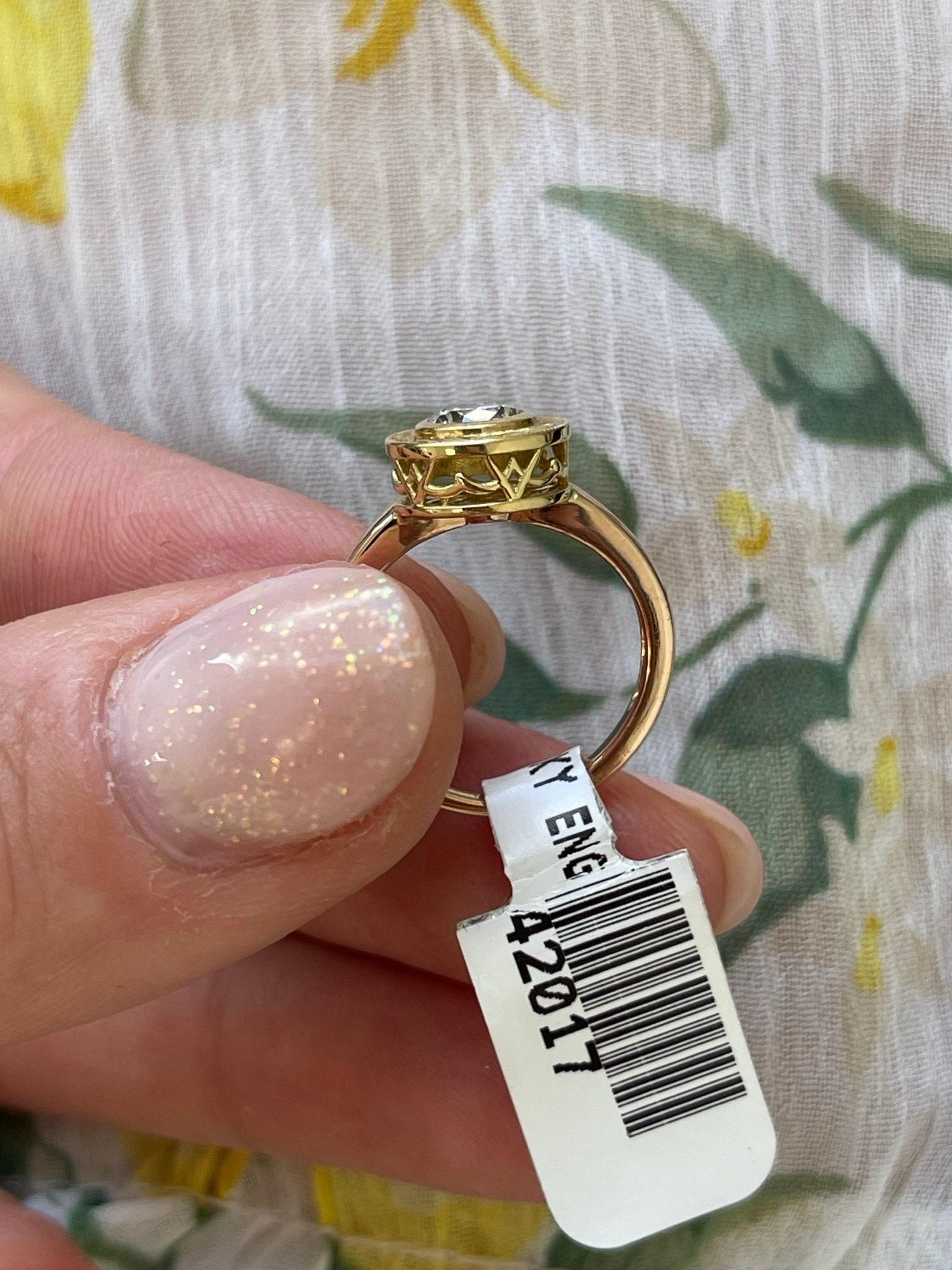 Women's Engraved by hand engagement ring 18KT gold bezel ring scrolls engraved ring For Sale