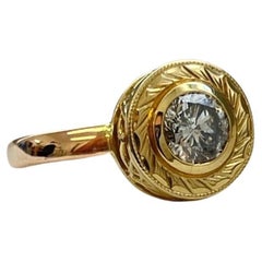 Gravur von Hand Verlobungsring 18KT Gold Lünette Ring scrolls gravierter Ring
