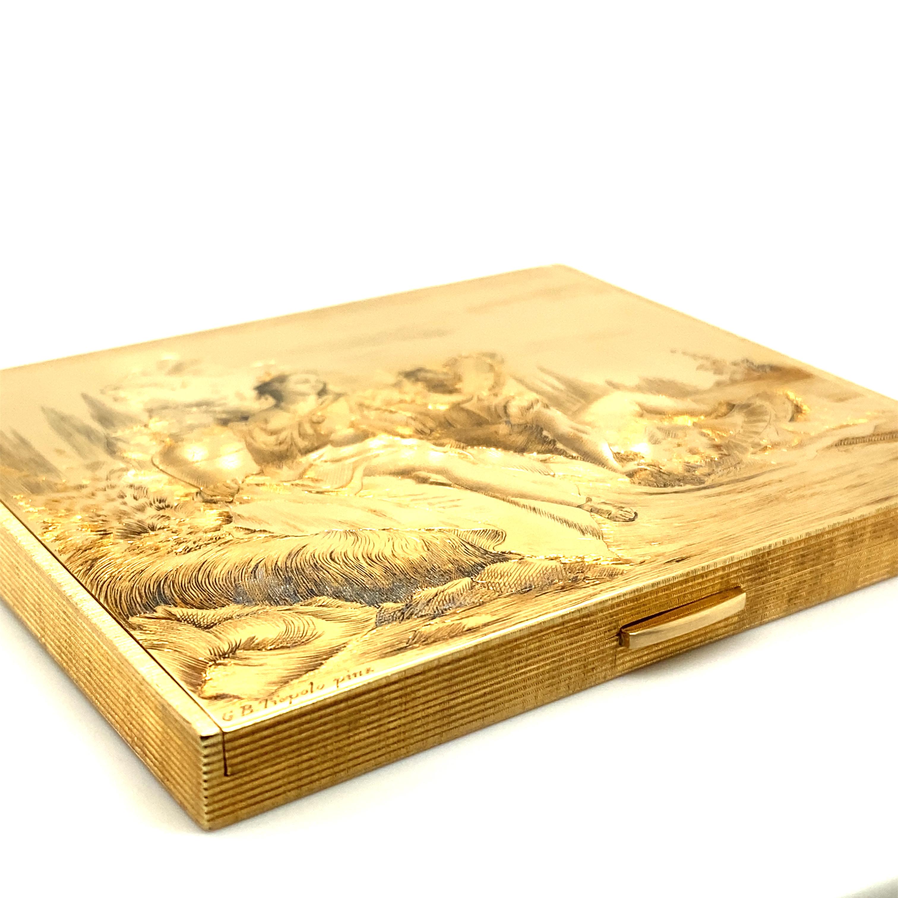 Gravur-Zigarettenetui aus Gelbgold 18 Karat (Kunsthandwerker*in)