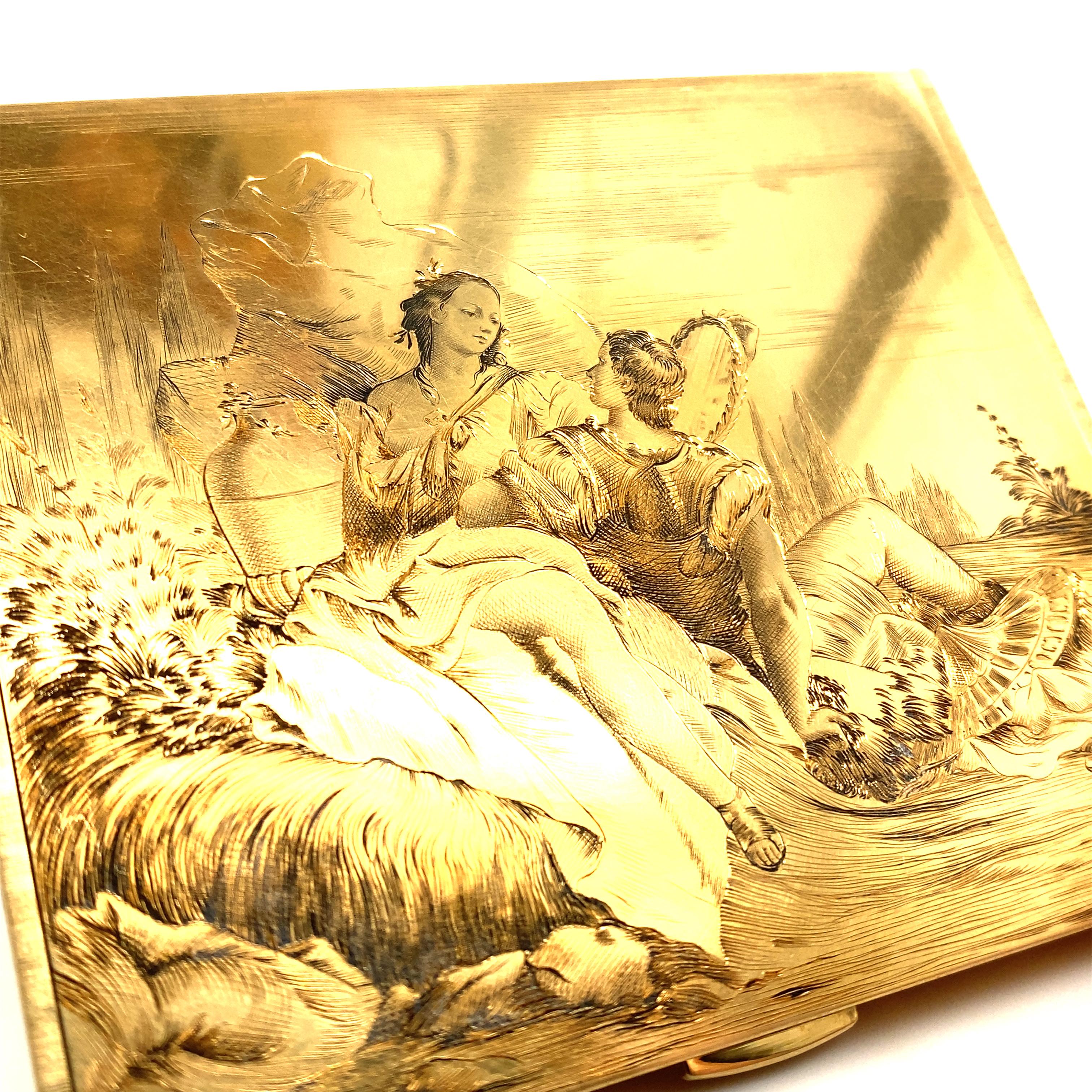 Artisan Engraved Cigarette Case in Yellow Gold 18 Karat