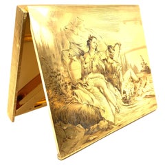 Vintage Engraved Cigarette Case in Yellow Gold 18 Karat