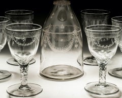 Engraved Continental Magnum Decanter with Ten Matching Glasses
