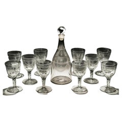 Engraved Continental Magnum Decanter with Ten Matching Glasses