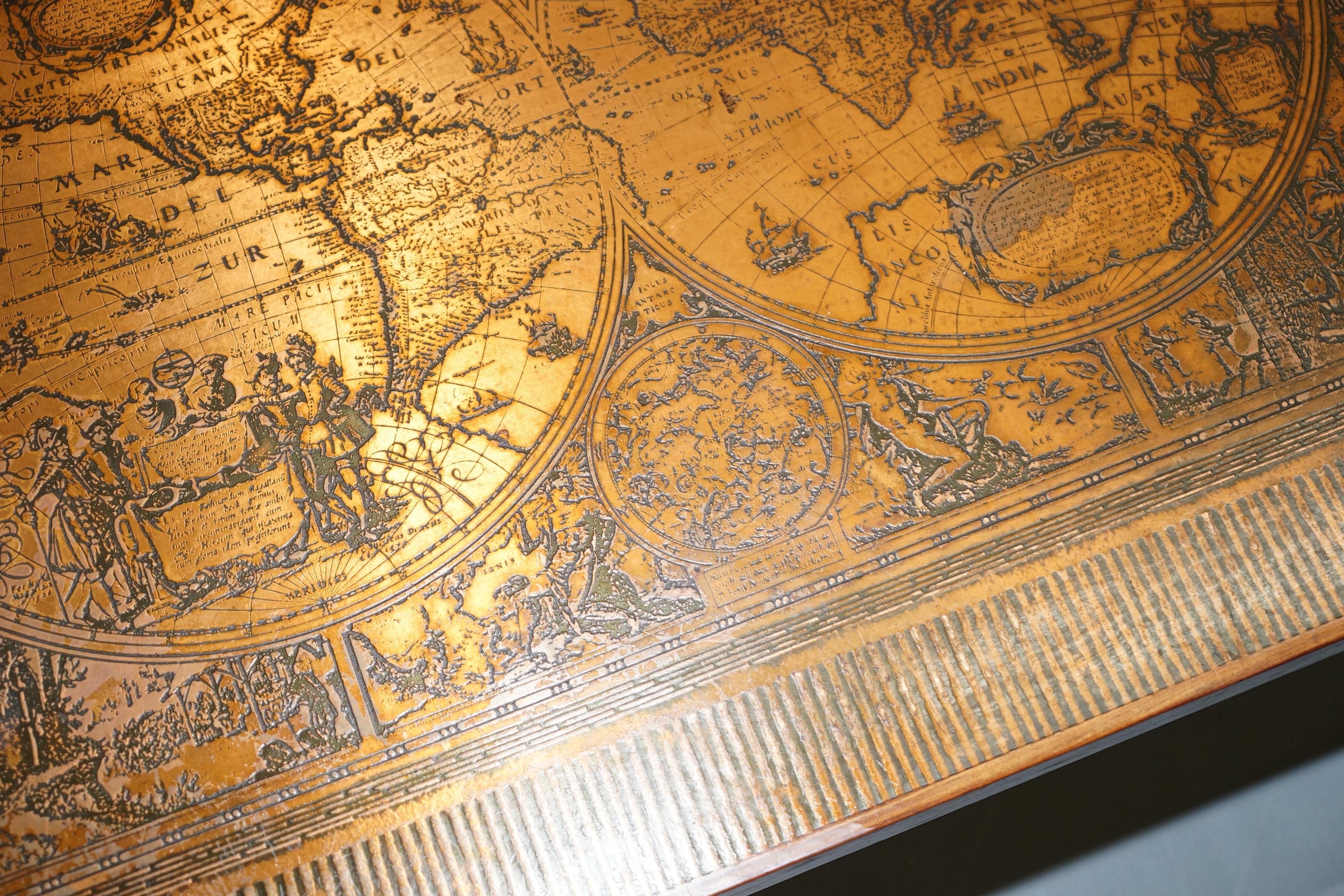 British Engraved Copper Plate Campaign Coffee Table World Map Roman Calendar Months