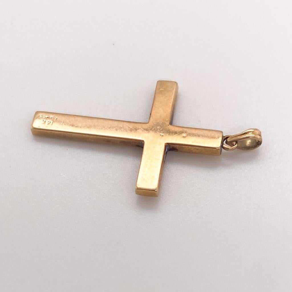 Women's or Men's Engraved Cross 0.02ct Diamond 14K Two-Tone Gold Pendant, Christian Religious For Sale