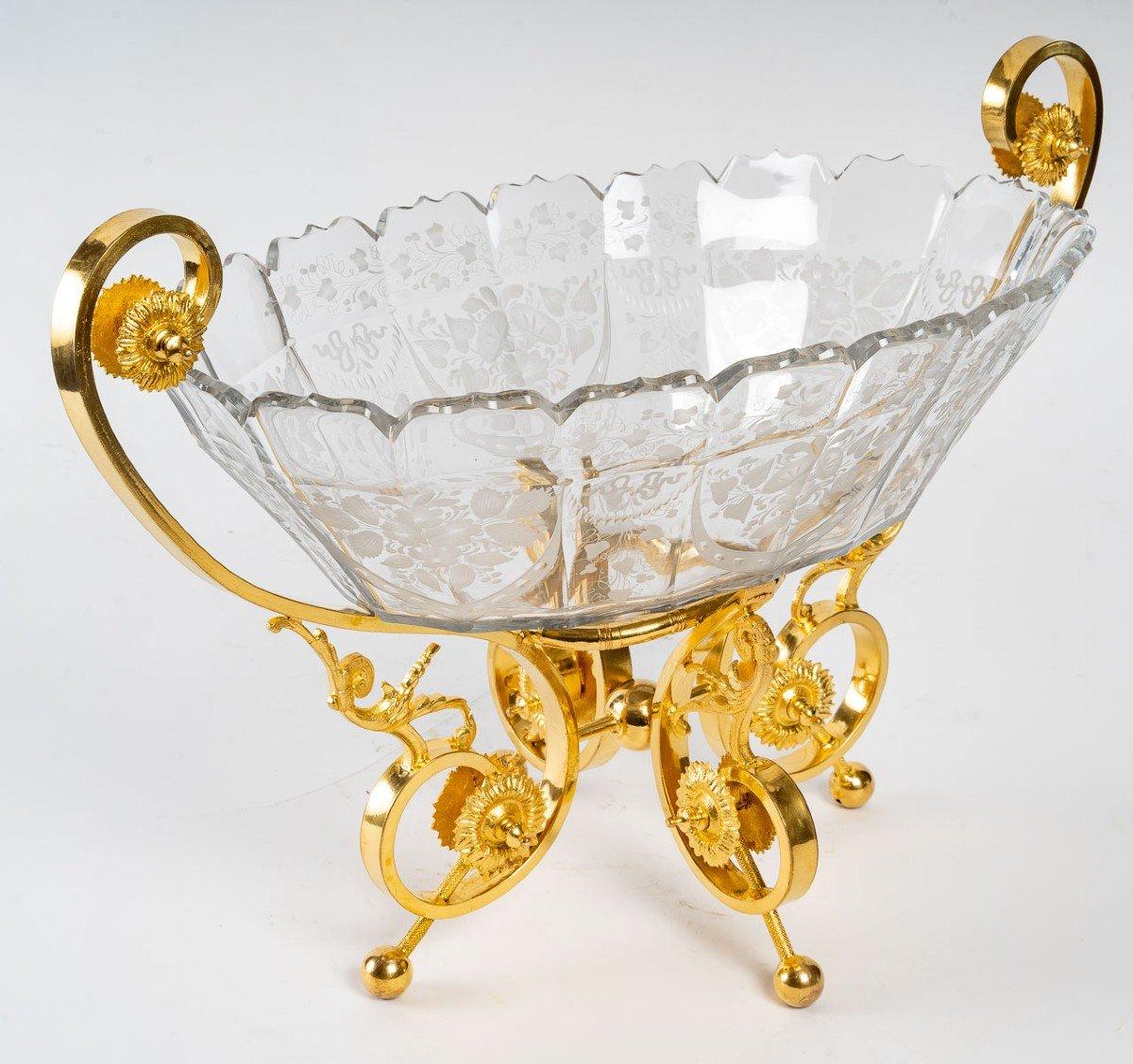 Napoleon III Engraved Crystal Cup, Gilt Bronze Mounting