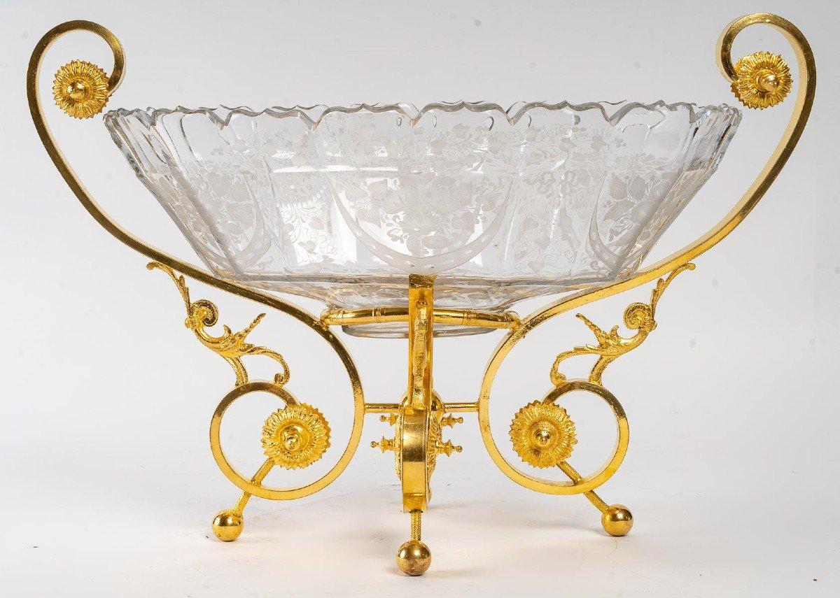 Engraved Crystal Cup, Gilt Bronze Mounting In Good Condition In Saint-Ouen, FR