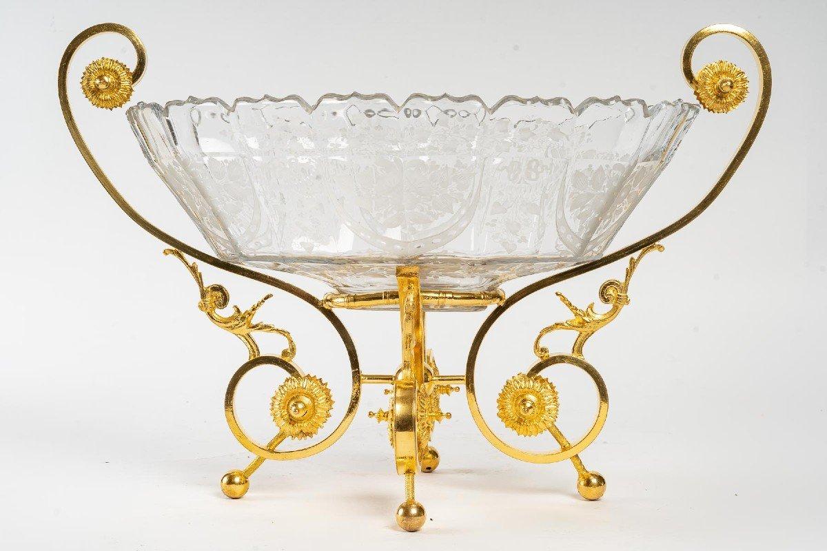 XIXe siècle Tasse en cristal gravé, monture en bronze doré