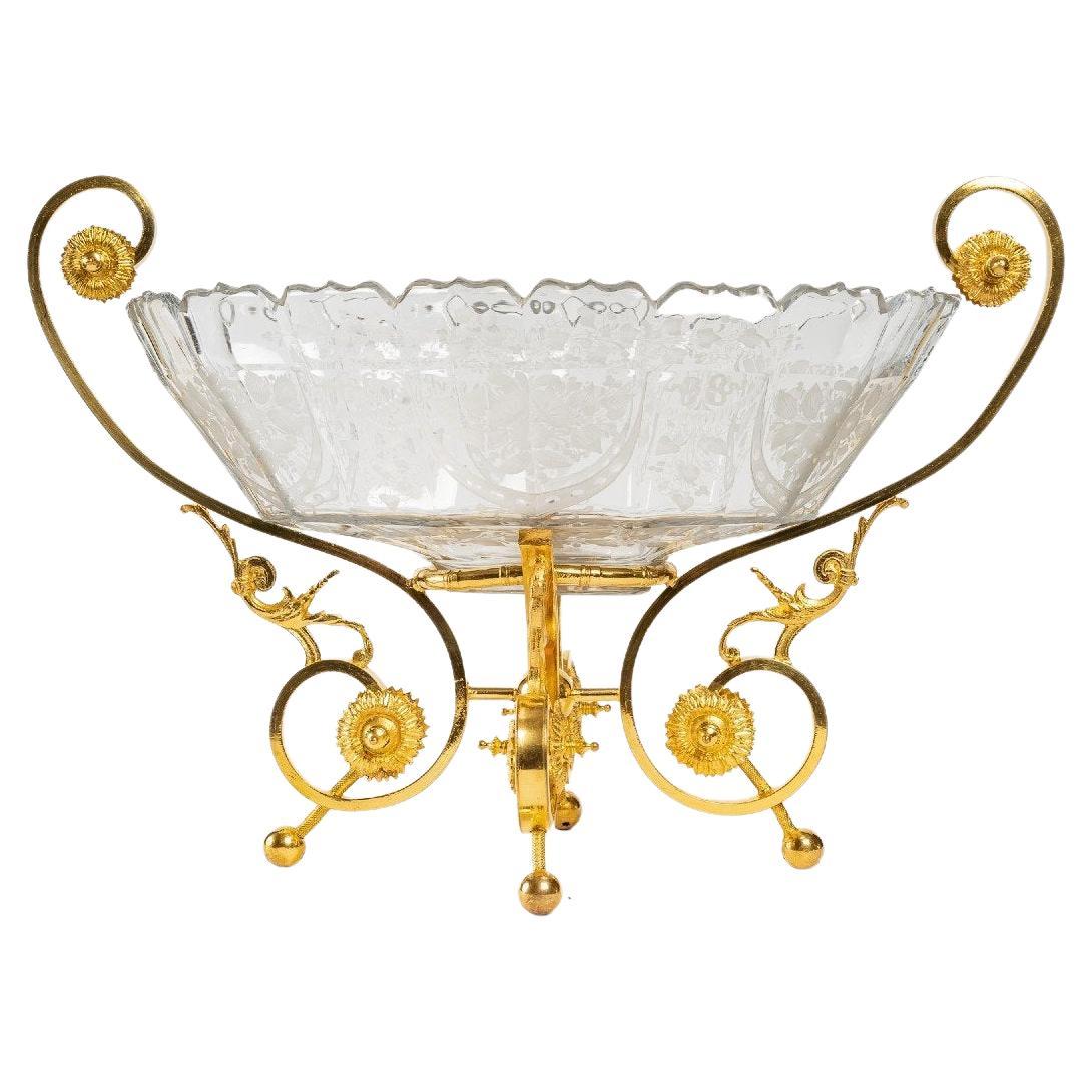 Engraved Crystal Cup, Gilt Bronze Mounting For Sale