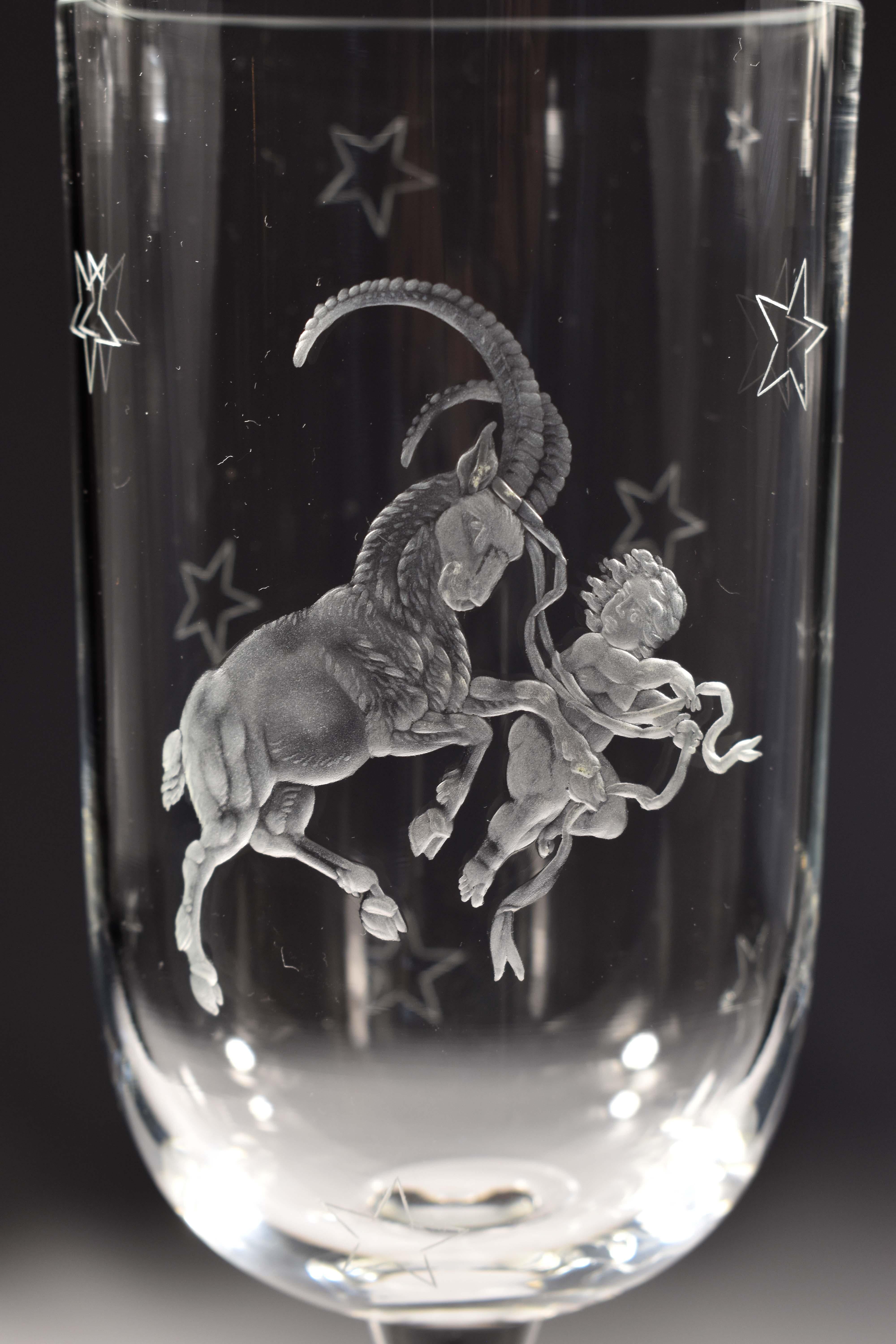 Hand-Crafted Engraved Crystal Cup with the Symbolism of Capricorn, Custom Production For Sale