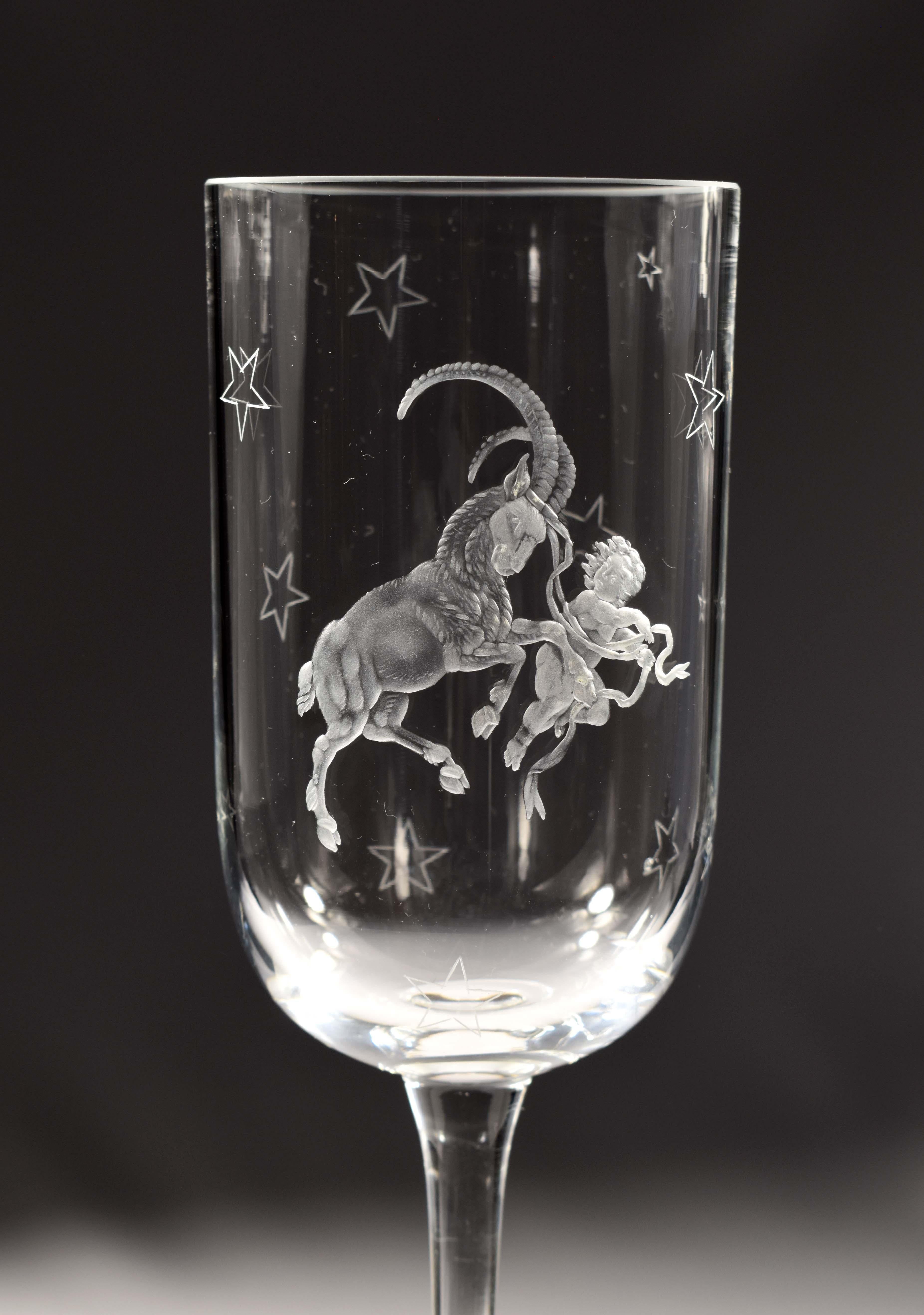 Engraved Crystal Cup with the Symbolism of Capricorn, Custom Production In New Condition For Sale In Nový Bor, CZ