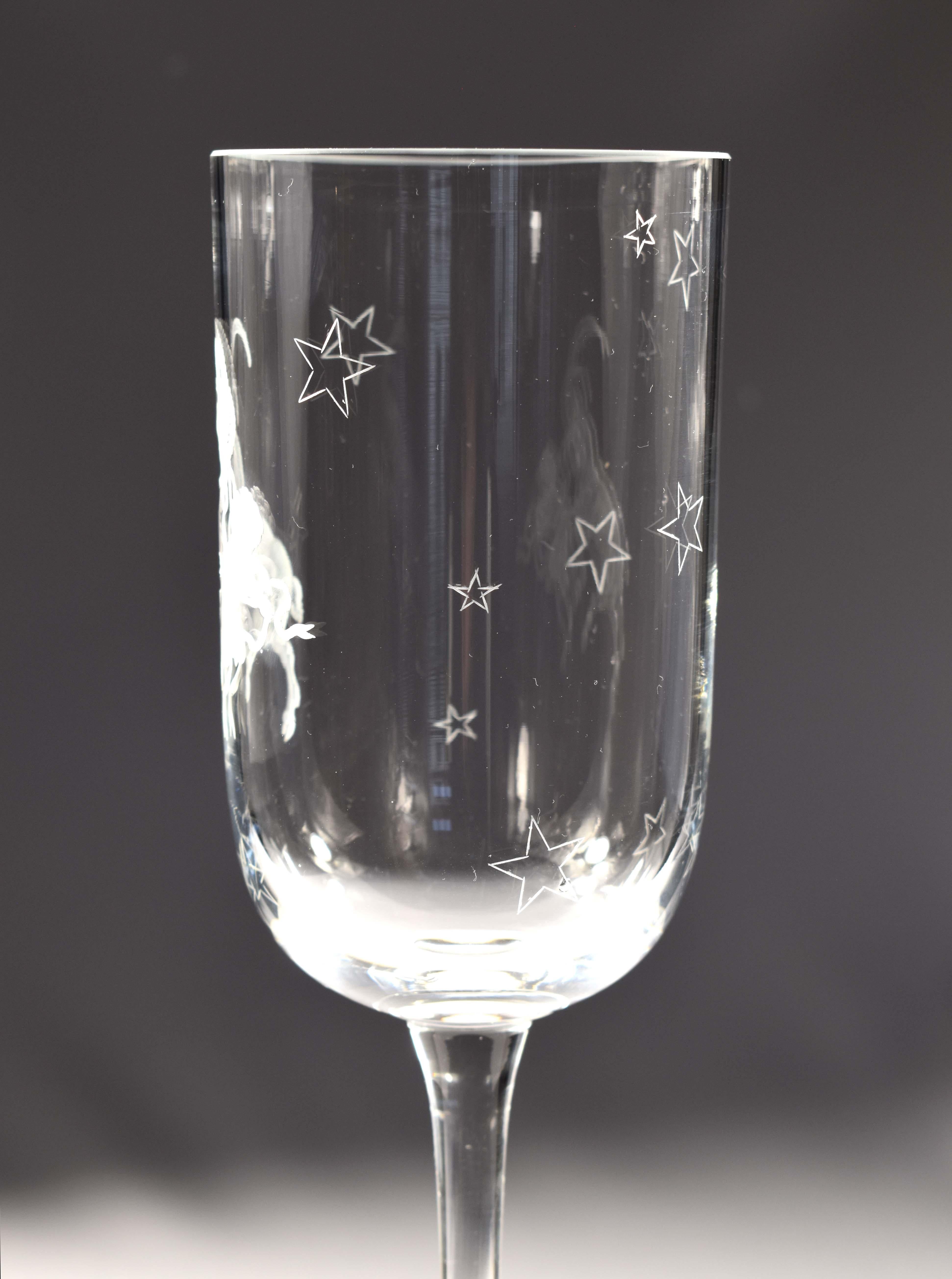 Contemporary Engraved Crystal Cup with the Symbolism of Capricorn, Custom Production For Sale