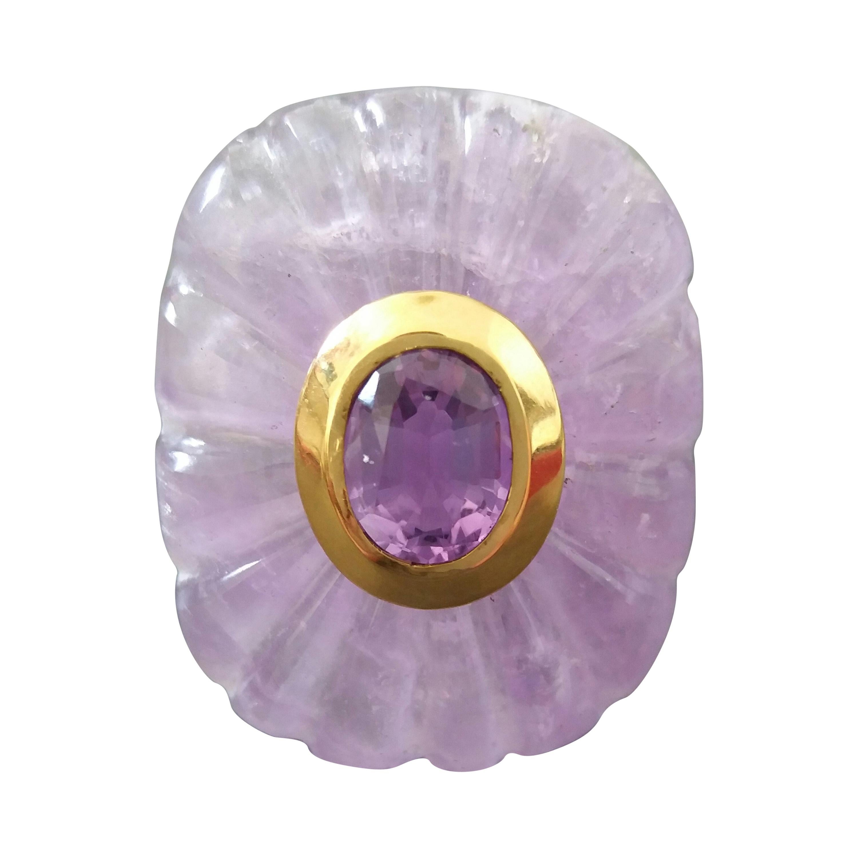 Gravur Kissenform natürlicher Amethyst facettierter ovaler Amethyst Gold Cocktail-Ring