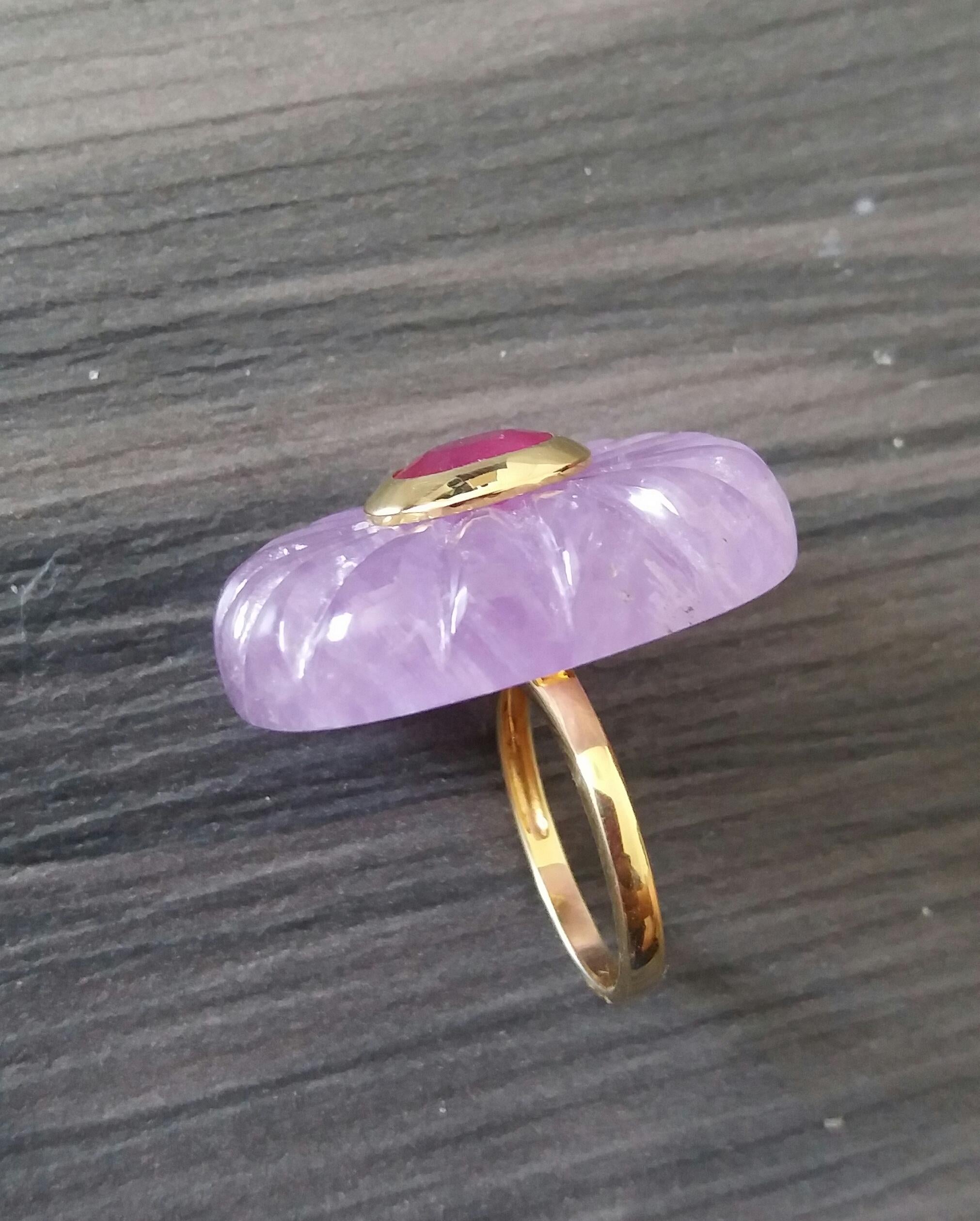 Engraved Cushion Shape Natural Amethyst Faceted Oval Ruby Gold Cocktail Ring For Sale 10