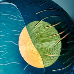 Engraved dark blue blown glass, porcelain and brass sconce by Vezzini & Chen