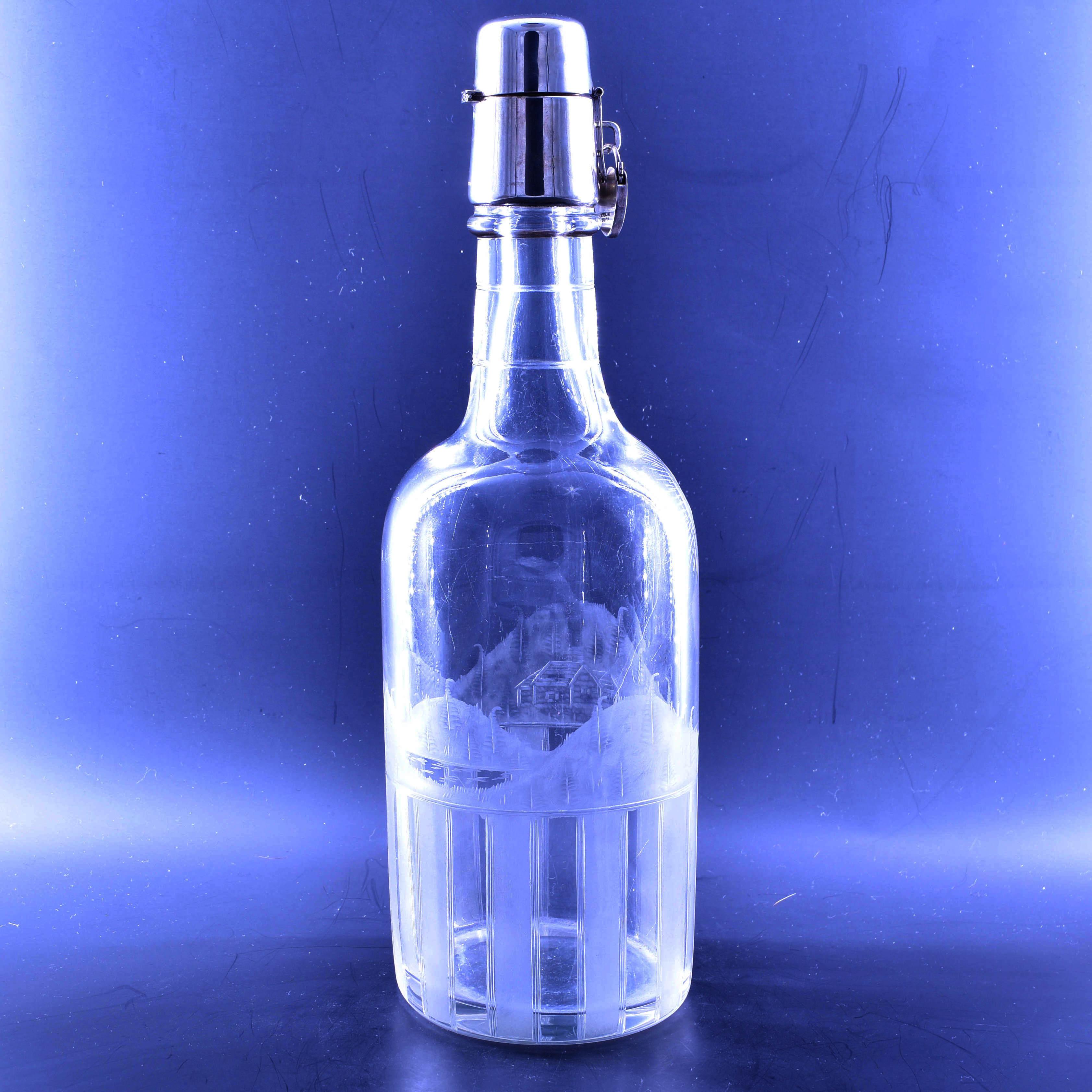 Art Deco Engraved Decanter in the Form of a Bottle TG Hawkes & Co., circa 1930 For Sale