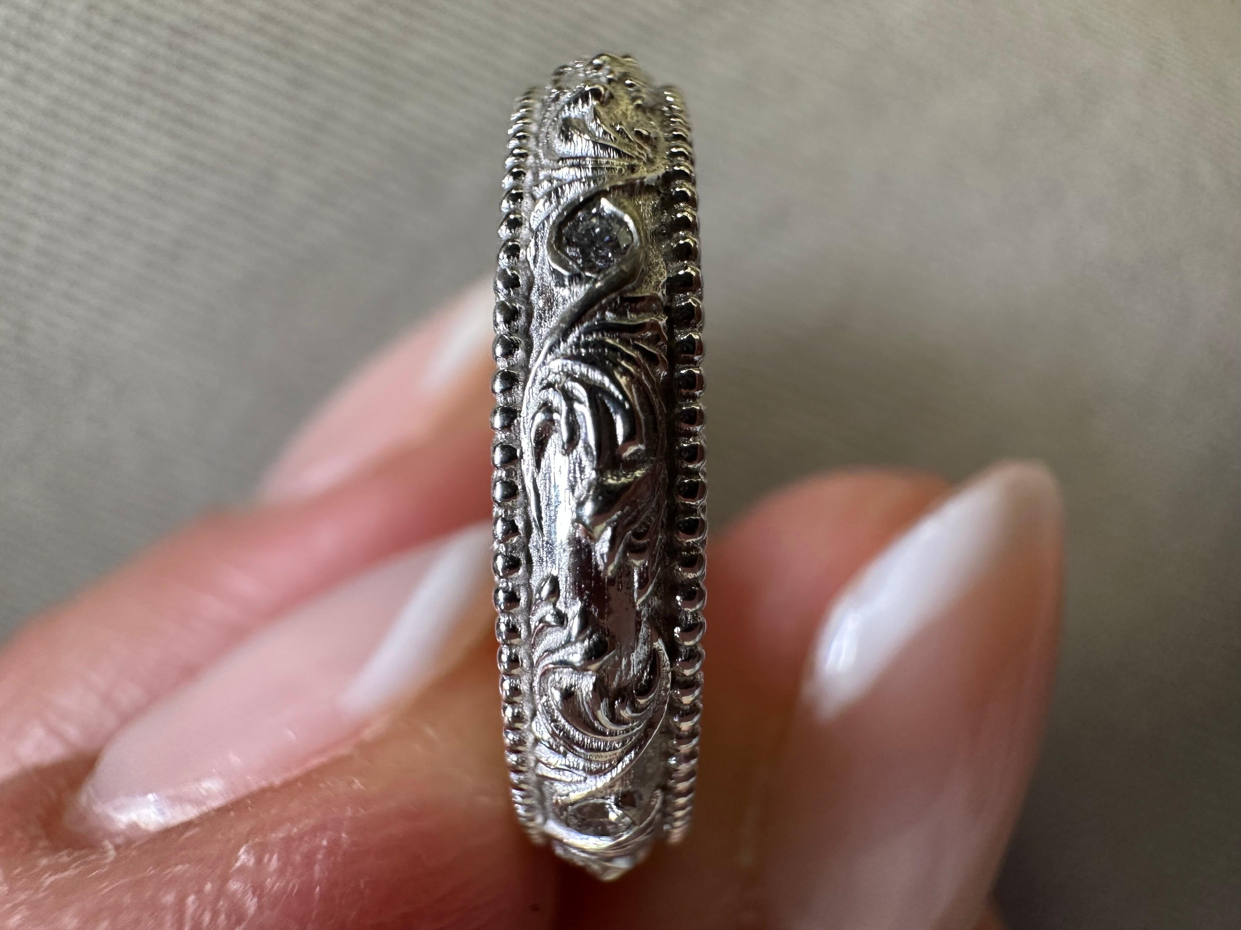 Women's or Men's Engraved Diamond eternity ring 14Kt gold For Sale