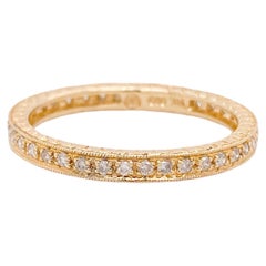 Engraved Diamond Eternity Ring, Half Carat Diamonds, 14k Yellow Gold, Milgrain