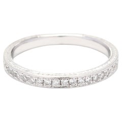 Engraved Diamond Wedding Band, 14K White Gold, Ring Size 6.25, Stackable Diamond