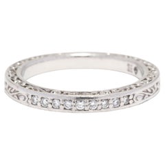 Engraved Diamond Wedding Band, Platinum, Ring Size 5.75, Floral