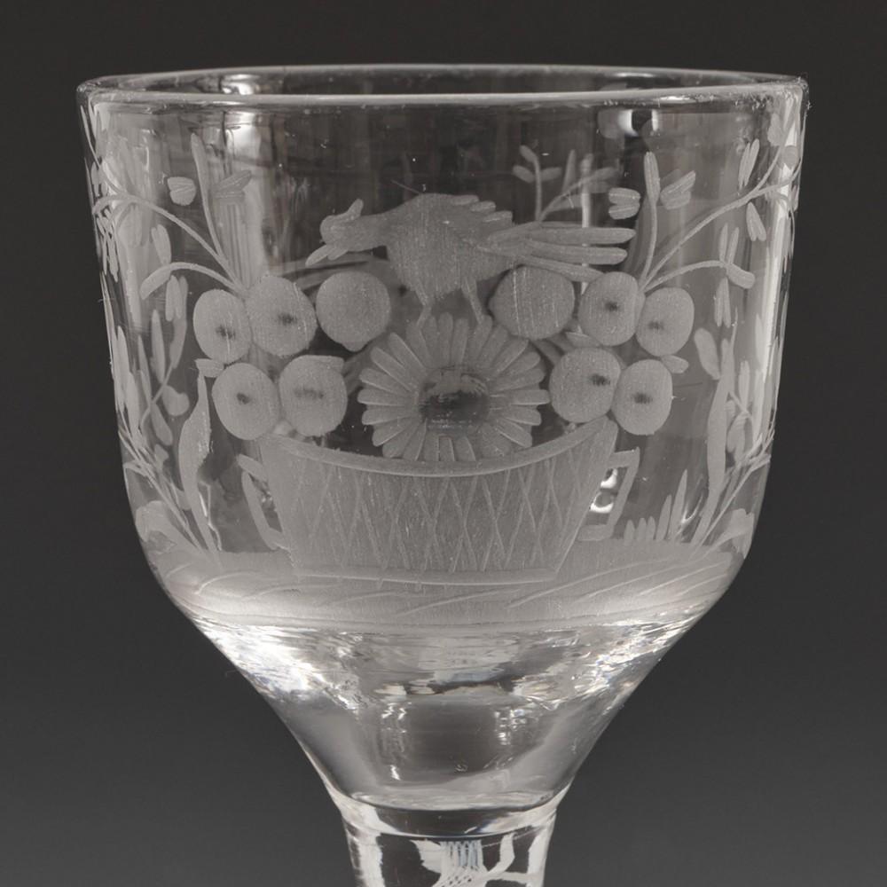 Gravur Double Series Opaque Twist Weinglas der Doppelserie, um 1760 (George III.) im Angebot