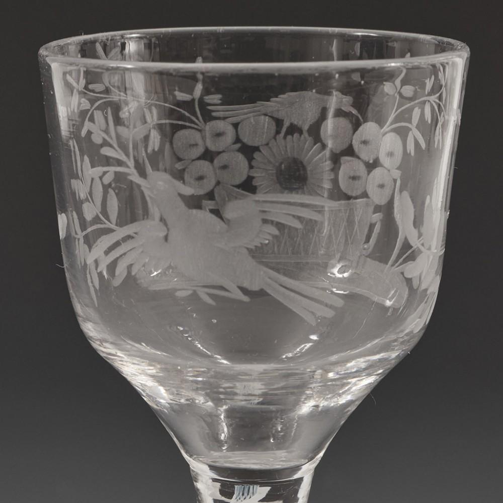 Engraved Double Series Opaque Twist Wine Glass c1760 In Good Condition For Sale In Tunbridge Wells, GB