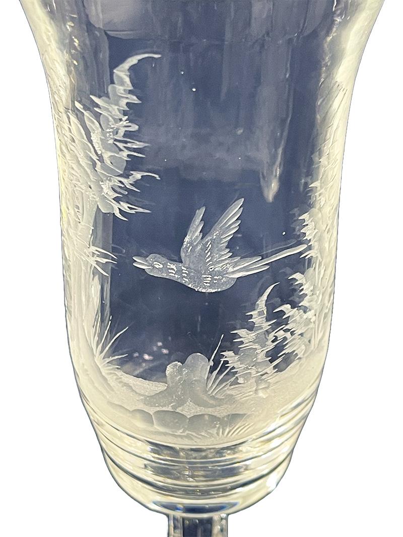 Engraved drinking glasses with a landscape and bird scene, 1970s For Sale 4